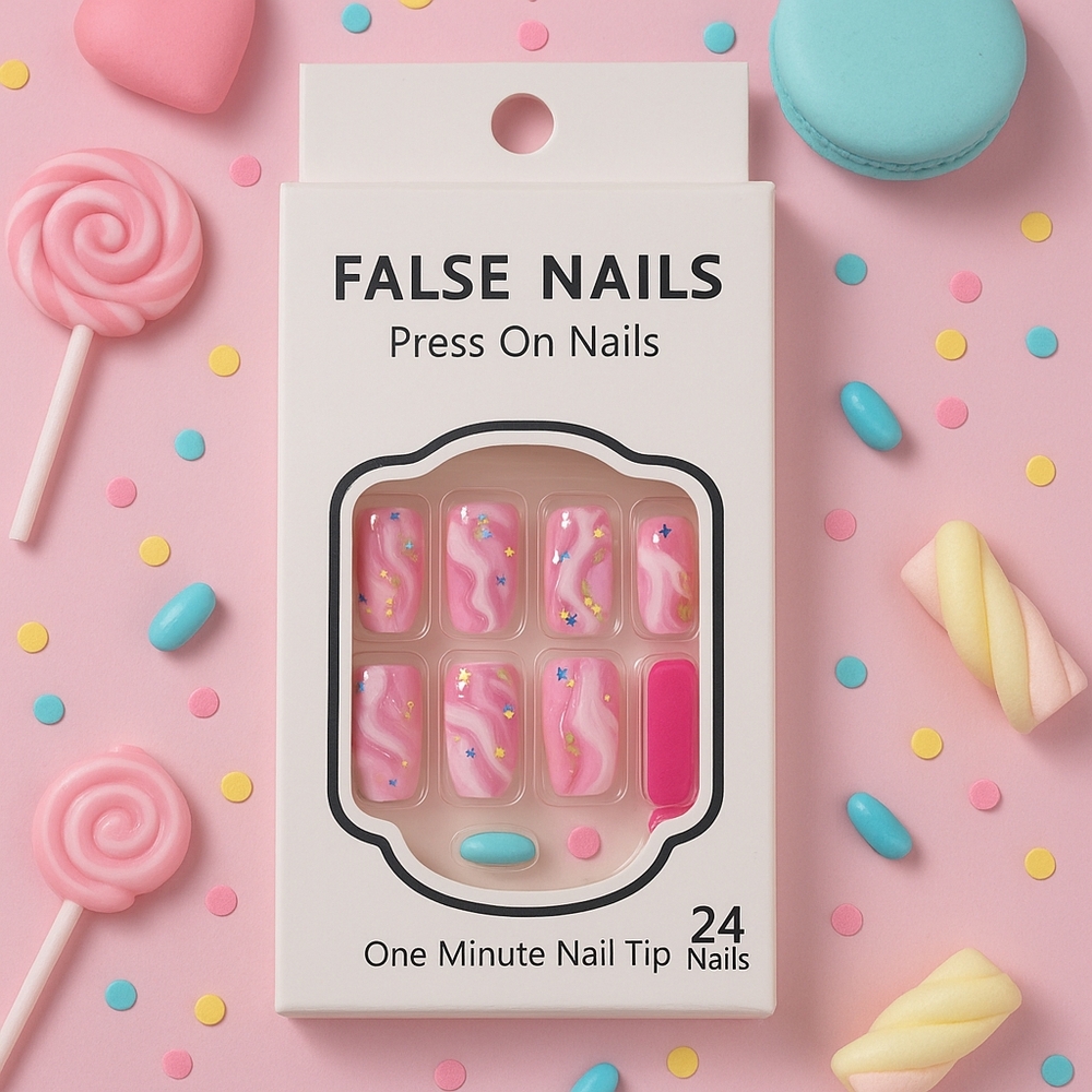 Pink Press On False Nails